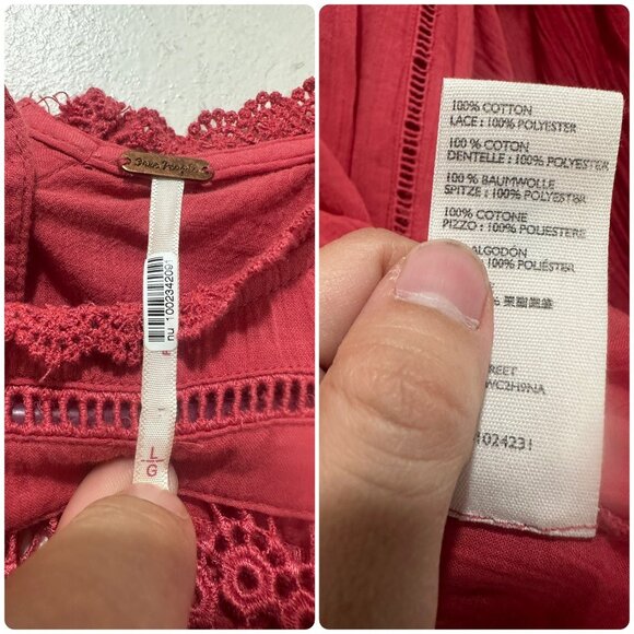 SOLD Free People Laura Prairie Peasant Top Sz Large Pink Eyelet Ruffle Ballon - Picture 4 of 14